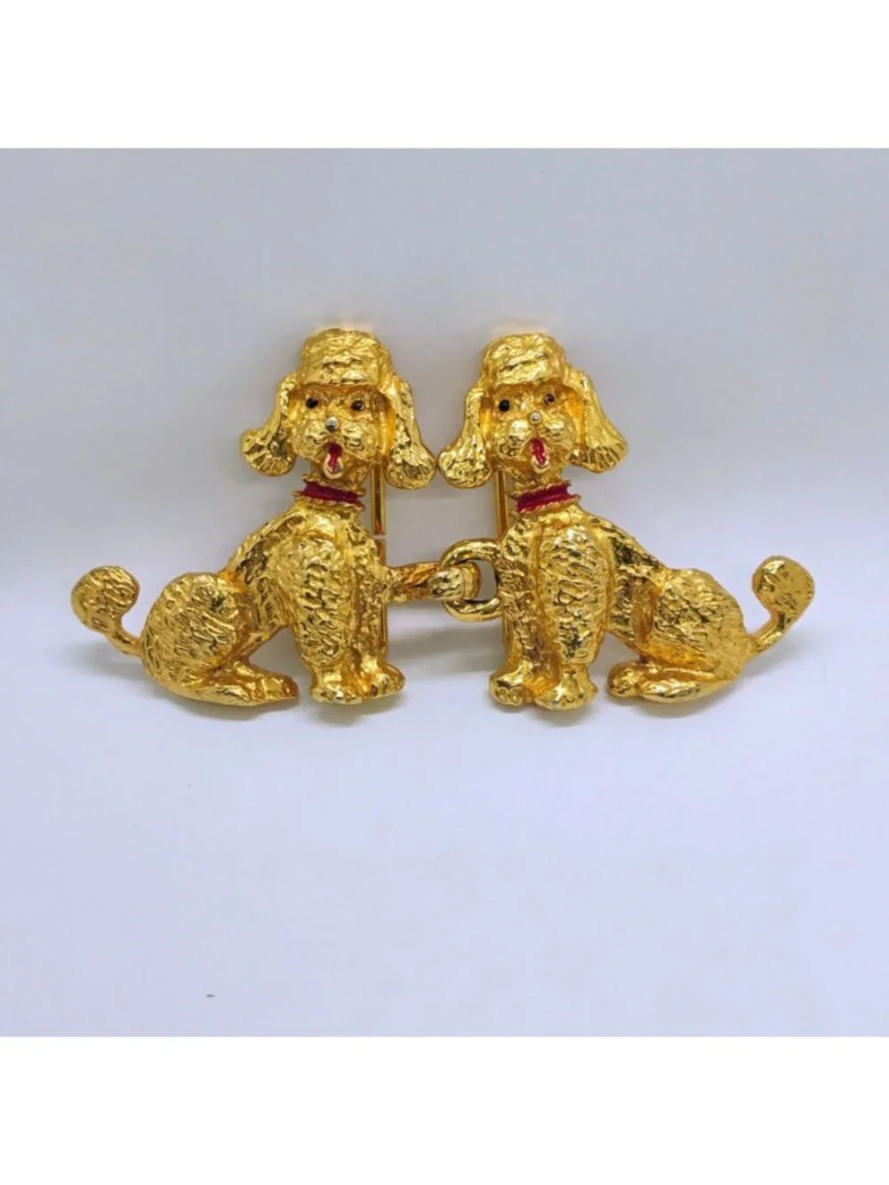Vtg 1973 Designer Signed Mimi di N Double Poodle Dog Belt Buckle Gold Tone